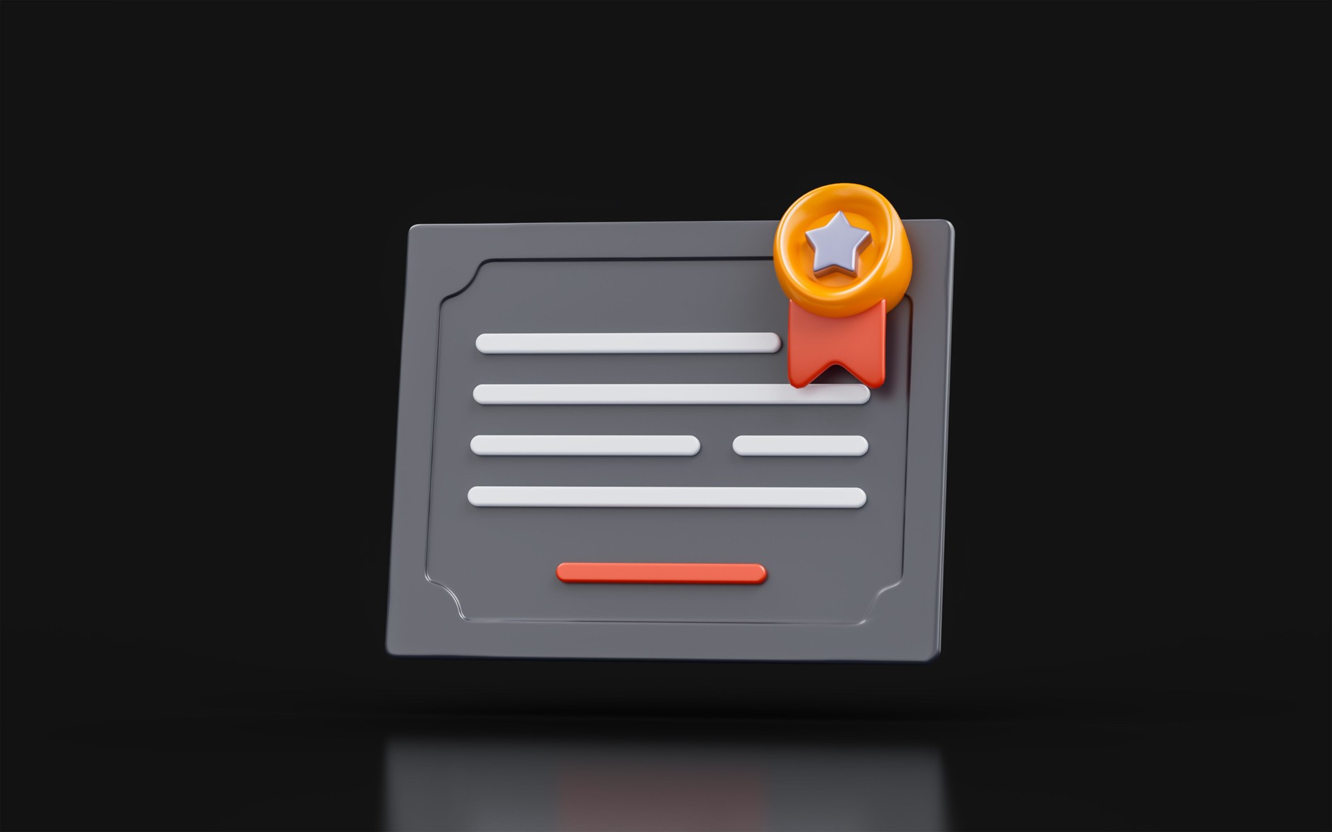 certificate sign with star badge meddle on dark background 3d render